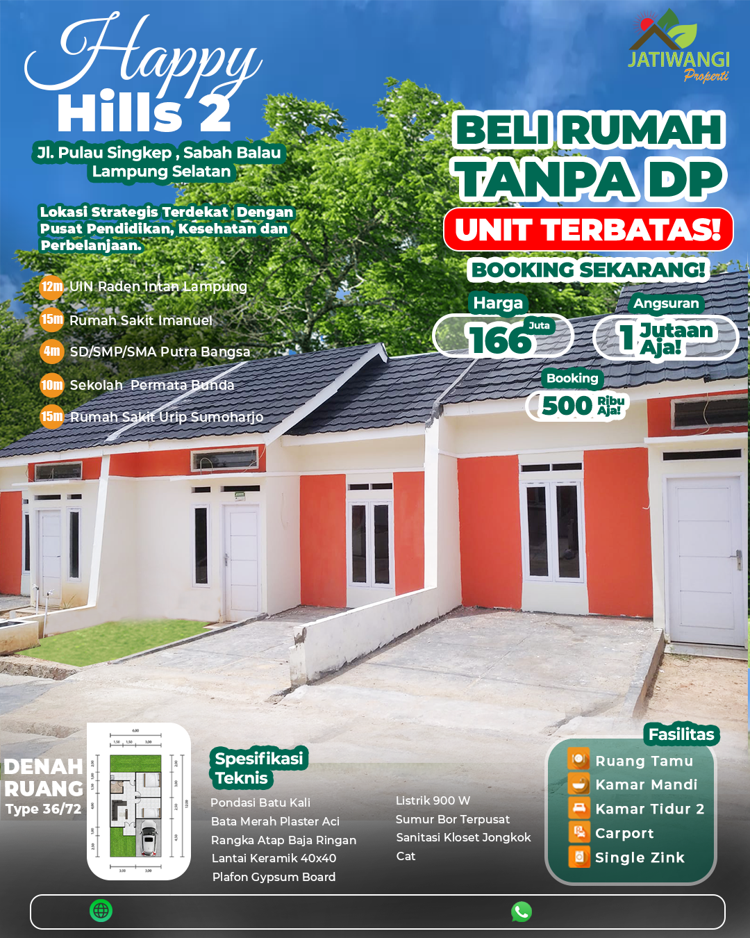 Happy Hills 2 - Rumah subsidi 2KT/1KM di Lampung Selatan, harga Rp 166 juta | Maco Properti