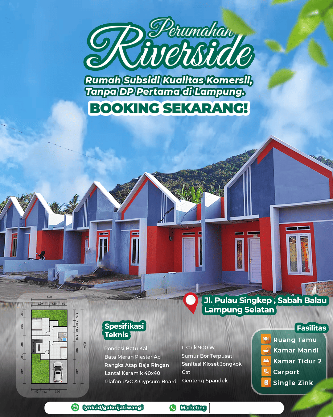 Perumahan RIverside - Rumah subsidi 2KT/1KM di Lampung Selatan, harga Rp 166 juta | Maco Properti