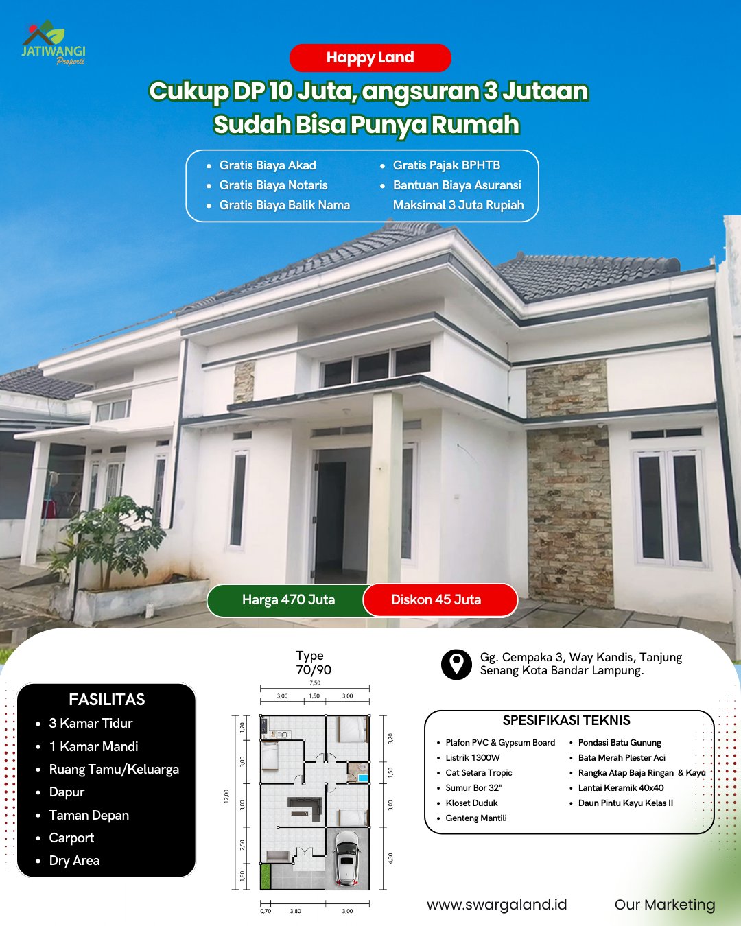 Green Cempaka - Rumah 3KT/1KM di Bandar Lampung, harga Rp 425 juta | Maco Properti