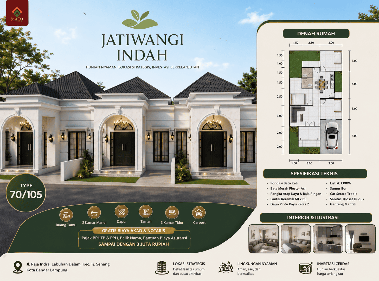 Jatiwangi Indah - Rumah 3KT/2KM di Bandar Lampung, harga Rp 508 juta | Maco Properti